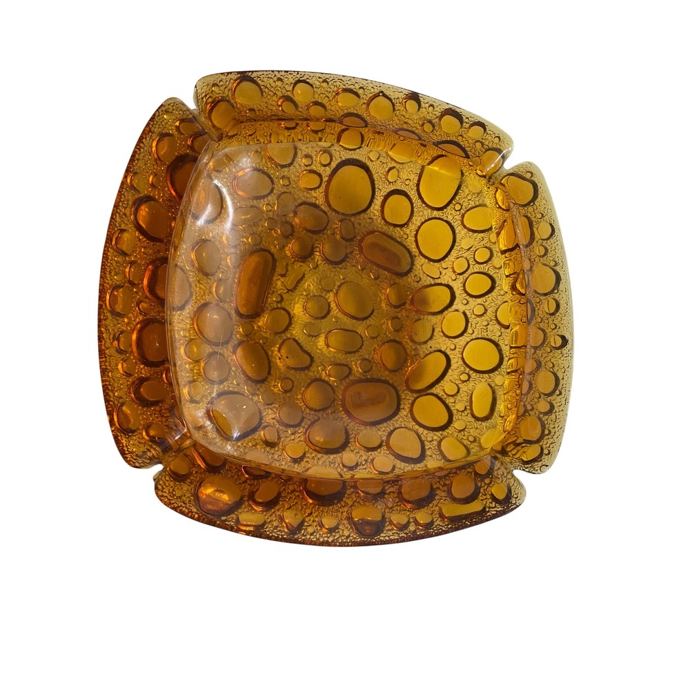 Vintage 1970s Libbey Pebble Beach Amber Glass Ashtray Mid Century Modern Retro